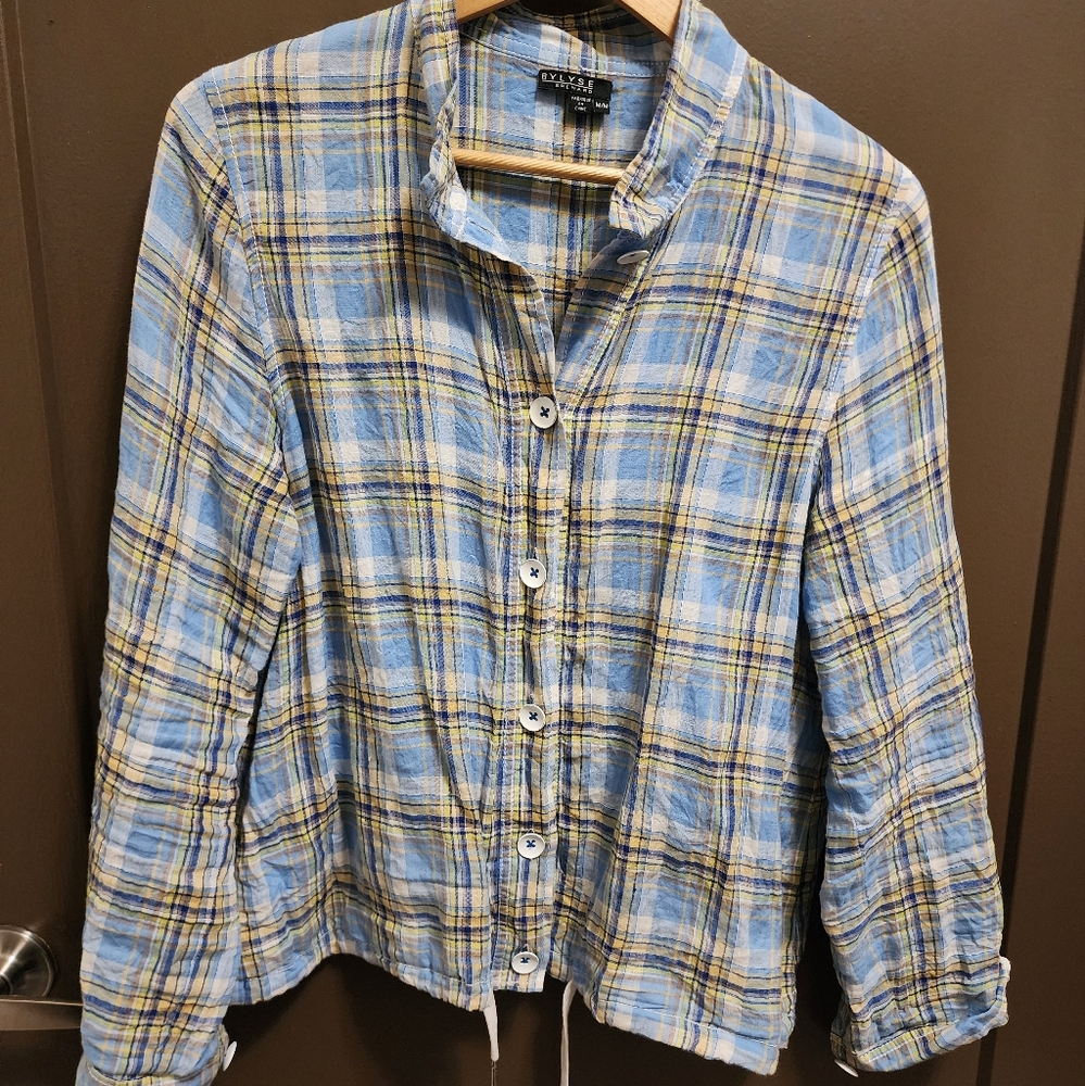 Calvin Klein Blue Plaid Button Down Shirt for Women